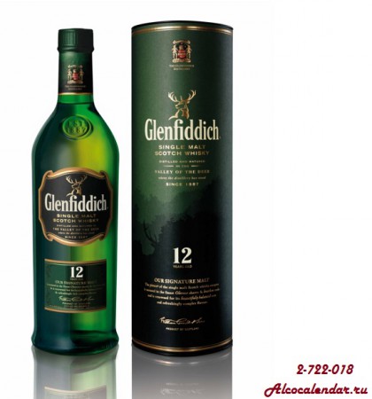 Glenfiddich Malt Scotch Whisky 40% (Шотландия). Односолодовый, 12 лет выдержки. 1000мл. - 2300р., 500мл.-1500