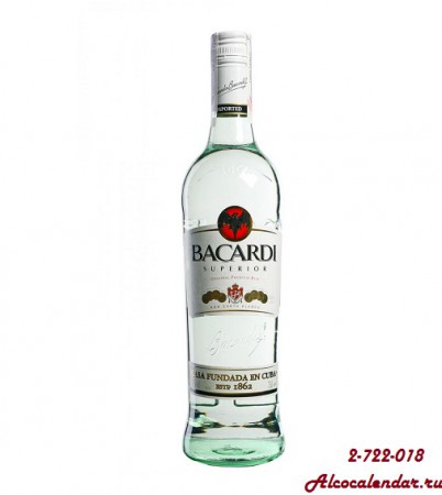 Bacardi Superior. Классическое сочетание рома Bacardi в коктелях. Идеален для «Мохито» и «Дайкири», и конечно же для самого распространенного в мире Bacardi-Cola. 1000ml. - 1200р.